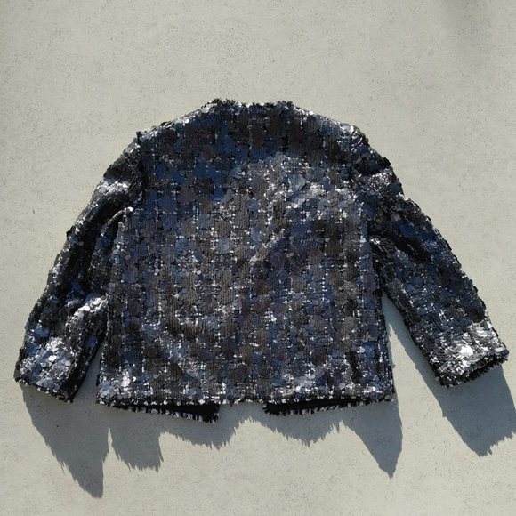 NWT Zara Tweed Black Sequined Open Jacket Blazer. M - Picture 5 of 12